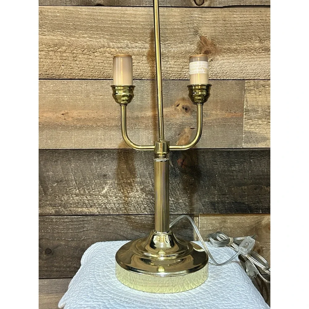 Vintage Brass Bouillotte Double Arm Student Library Table/Desk Lamp 19.75